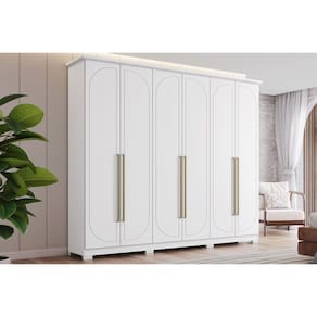 Guarda Roupa 6 Portas e 6 Gavetas c/ Pés Americano Prime Branco - Henn