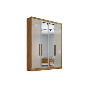 Guarda Roupa Solteiro 4 Portas (2 c/ Espelho) e 3 Gavetas Moderni/Sevilha Cumaru/Fendi 25 - Novo Horizonte