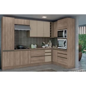 Cozinha Modulada Kappesberg Maxxi 10 Peças (3Aéreos+3Balcões+2Paneleiros+2Complementos) s/Pia CZ269 Nogal-Kappesberg