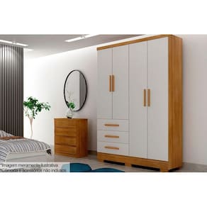 Guarda Roupa Solteiro 4 Portas e 3 Gavetas c/ Pés Encant/Berlim Cumaru/Fendi 25 - Novo Horizonte