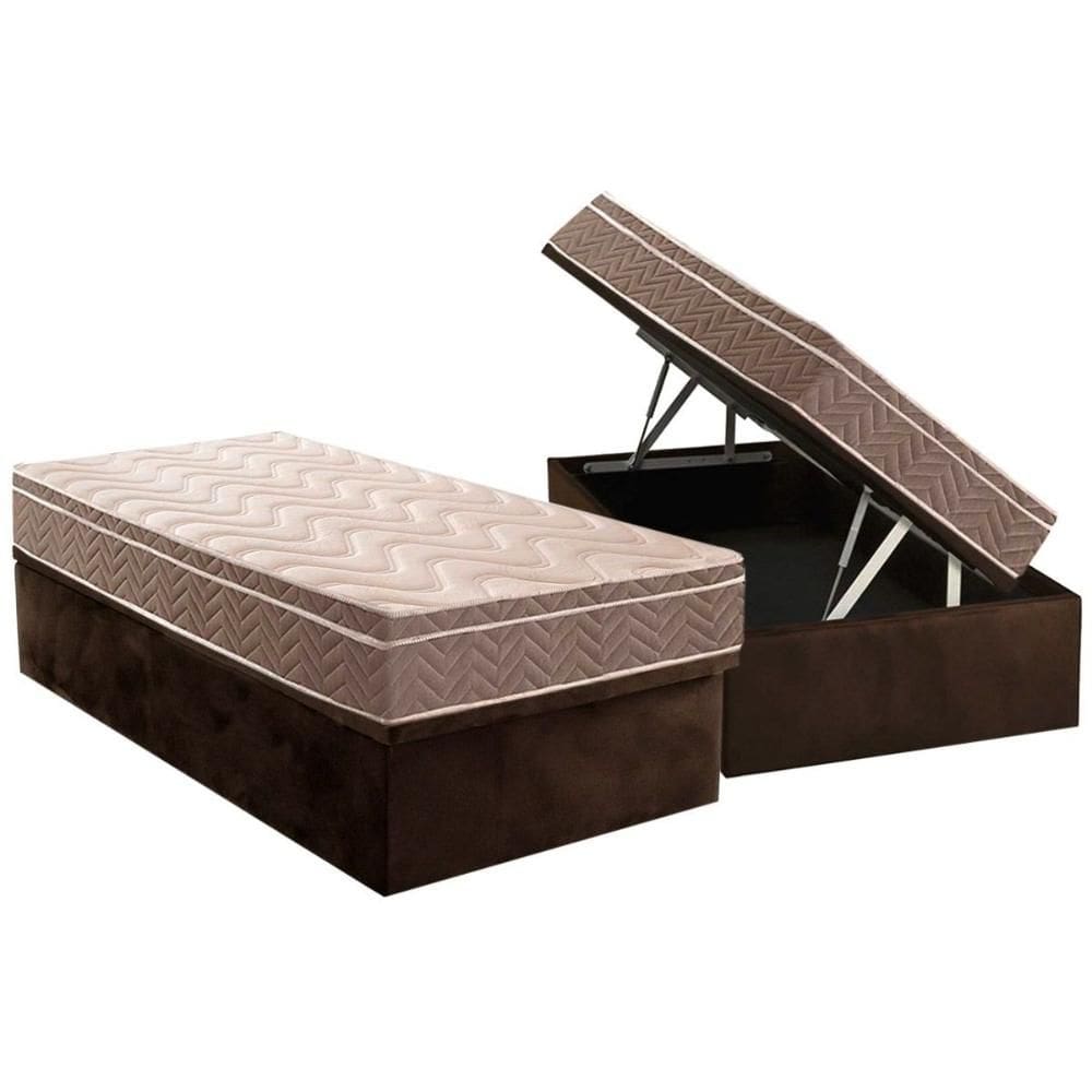 Cama Box Baú Solteiro: Colchão Anatômico Paropas D28 Pasquale + Base CRC Suede Brown (88x188)