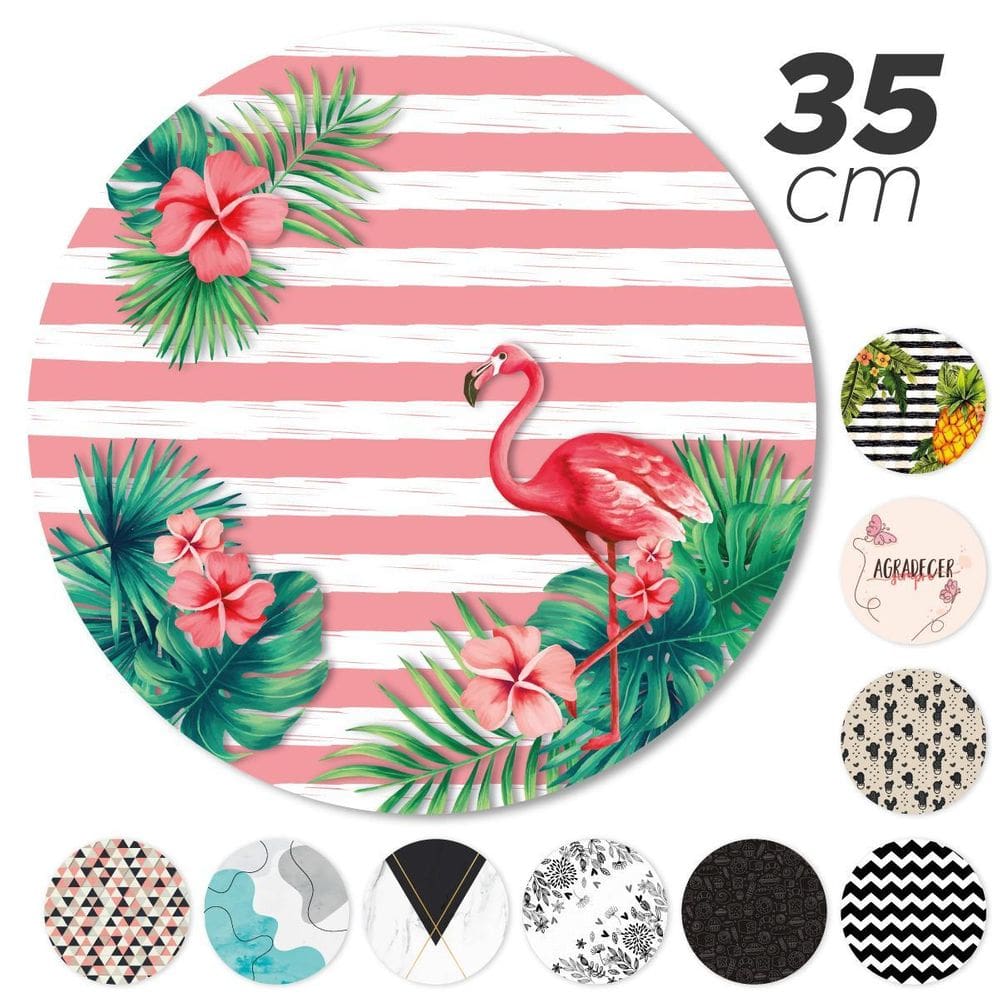Kit 8 Peça Jogo Americano Base Redonda Mdf Sousplat Flamingo