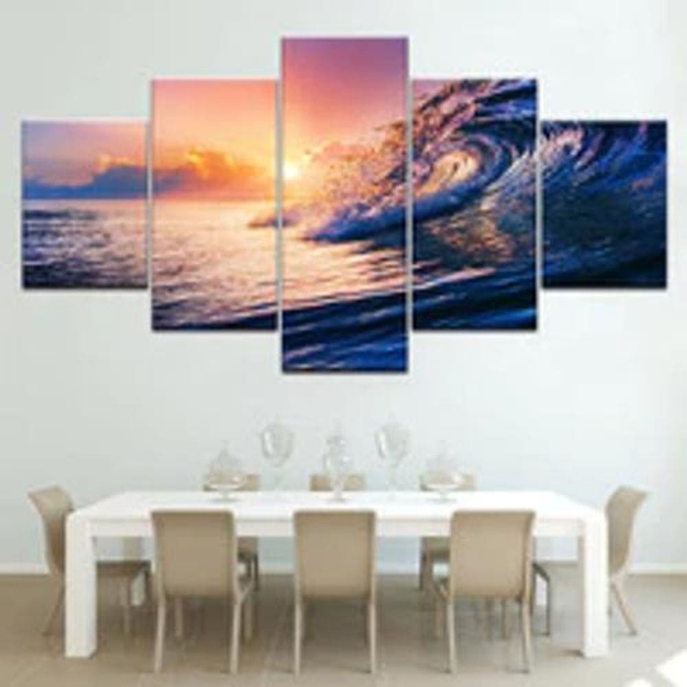 Quadro Decorativo Mosaico De 5 Peças Mar Ondas Tubo De Água