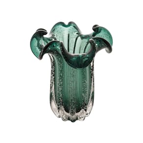 Vaso Em Vidro Flat Italy Verde Esmeralda Wolff 19x24cm