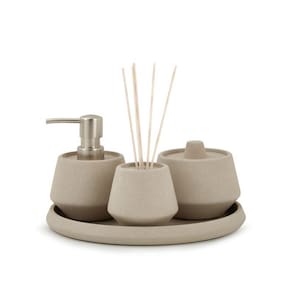 Conjunto Para Banheiro Em Cimento Com 4 Peças Mart Bege