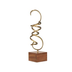 Escultura Em Metal E Madeira Dourado 14,5x46,5cm Mart