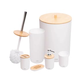 Conjunto Para Banheiro Em ABS E Bambu Branco Com 6 Peças Lyor