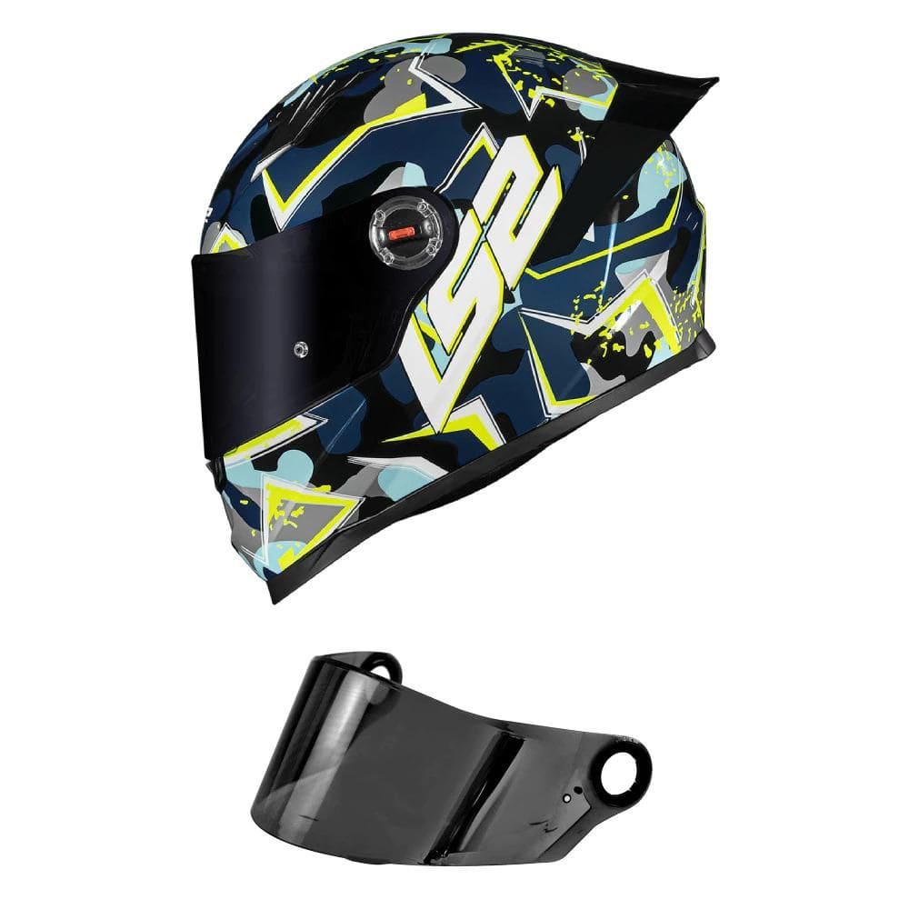 Capacete Ls2 Ff358 Classic S Camo Azul Com Viseira Fumê