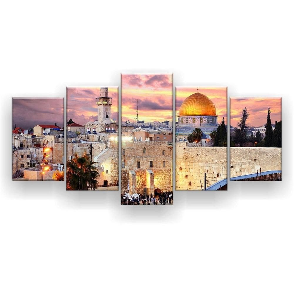 Quadro Decorativo Mosaico 5 Peças Cidade Velha Jerusalém