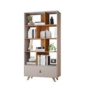 Estante Livreiro 1 Gaveta 8 Prateleiras Giga 90cm Off White/Cinamomo - JCM Movelaria