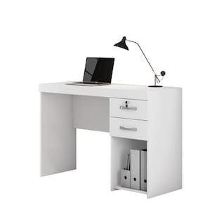 Mesa Escrivaninha Branca 2 Gavetas com Chave Iara Office 120cm - JCM Movelaria