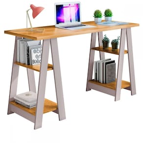 Mesa Escrivaninha com 4 Prateleiras Vigor 136cm Cinamomo/Off White - JCM Movelaria