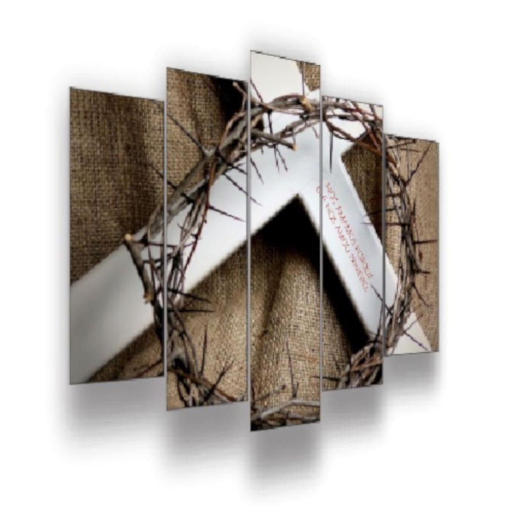 Quadro Decorativo Mosaico 5 Peças Mod346 Cruz Coroa Espinhos