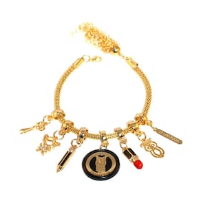 Pulseira Berloques Pedagogia Coruja Lápis Folheado Ouro 18k