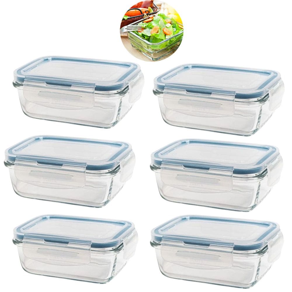 Kit 6 Potes de Vidro Hermético Retangular 640ml