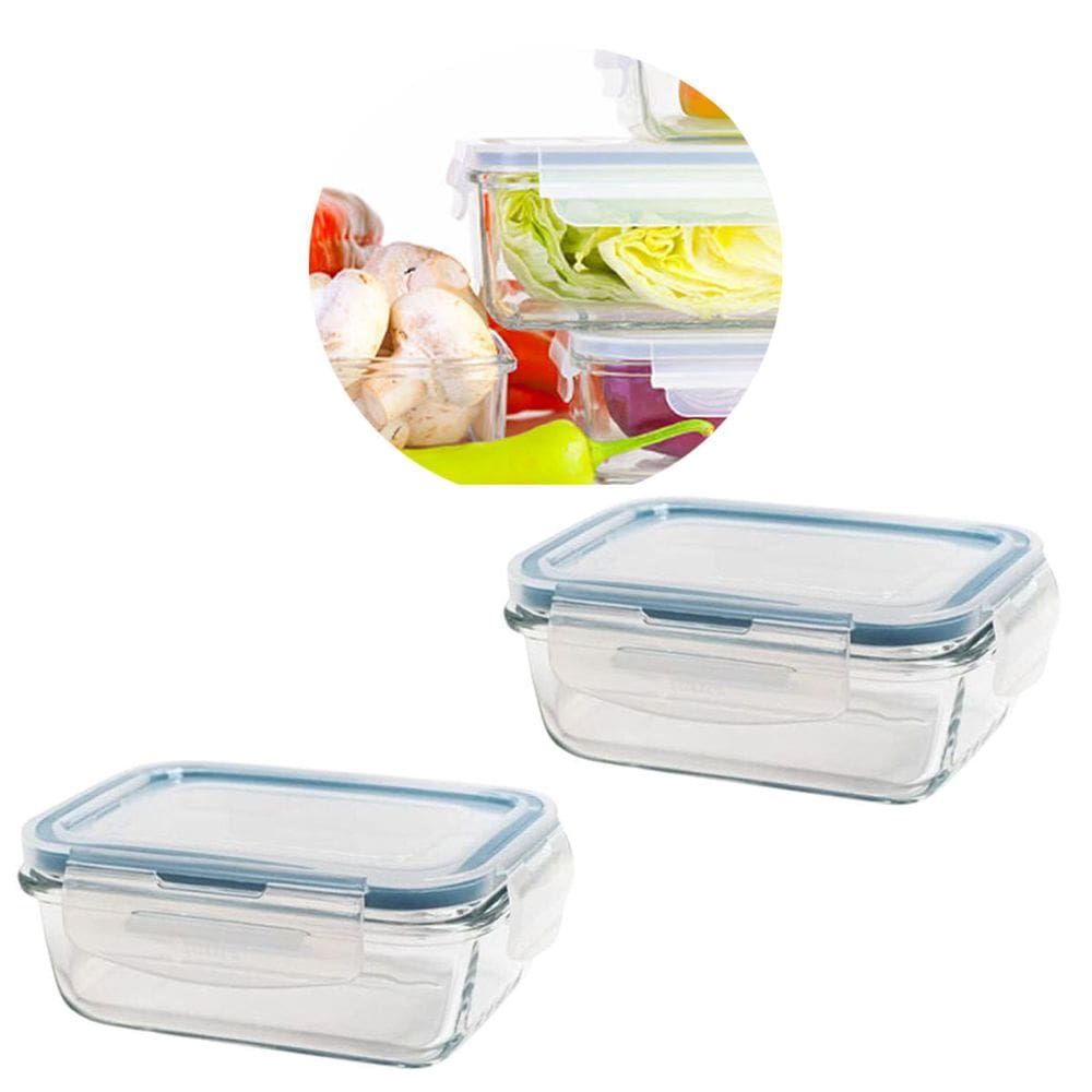 Kit 2 Potes de Vidro Hermético com Trava e Vedação 840 ML