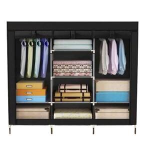 Guarda Roupa Portatil Prateleiras Dobravel Arara Preto