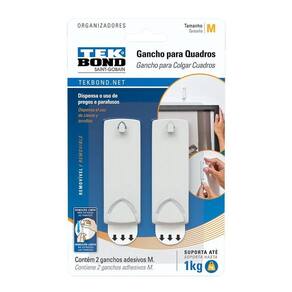Gancho Plástico Adesivo M P- Quadros - Até 1kg - 2 Unidades - Tekbond