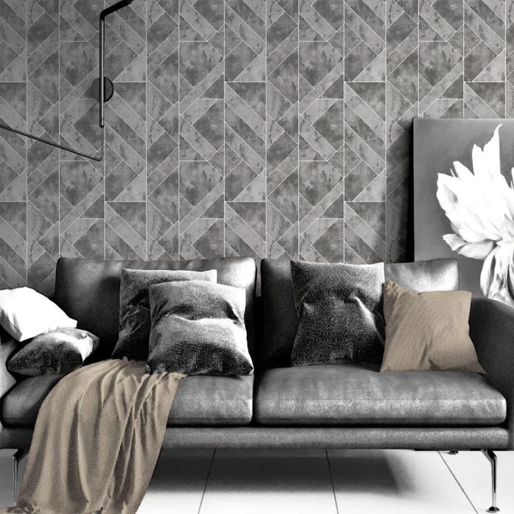 Papel De Parede Colorkey Geométrico Cinza E Prata Col1016