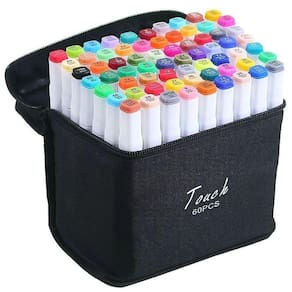 Kit Canetas Marcador Permanente Ponta Dupla 60 Cores + Bolsa