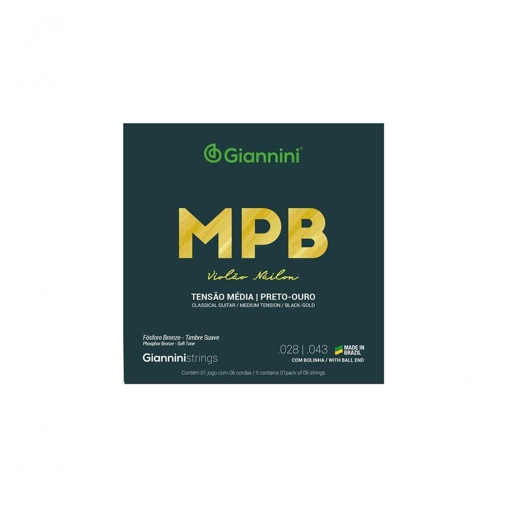 Encordoamento Violao Nylon Preto-ouro Tensão Média Com Bolinha Genwbg