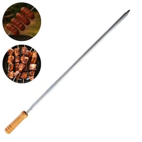 Espeto Simples Para Churrasco 65cm Alumínio Cabo de Madeira Metalmig