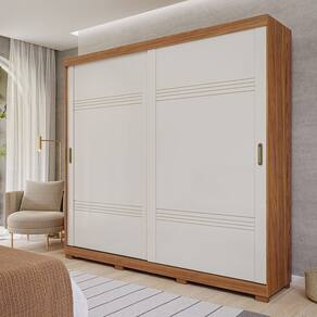 Guarda-roupa Casal 2 Portas de Correr e Pés 243cm 100% Mdf Marsala Espresso Móveis Cinamomo/Off White