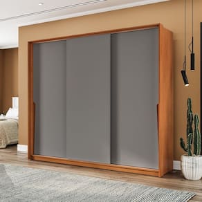 Guarda-roupa 3 Portas 200cm X 220cm Porto Freijó/Cinza