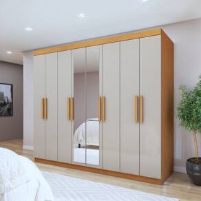 Guarda-roupa 8 Portas 4 Gavetas 100% Mdf Andara Amêndoa Clean/Off White