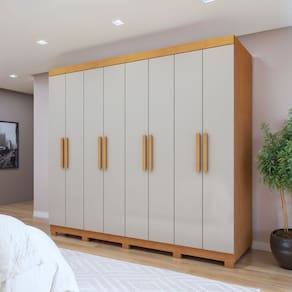 Guarda-roupa para Quarto 8 Portas Andara Amêndoa Clean/Off White