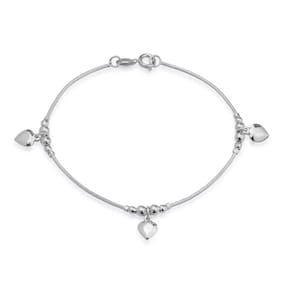 Pulseira Prateada Lisa Com 3 Pingentes De Coração