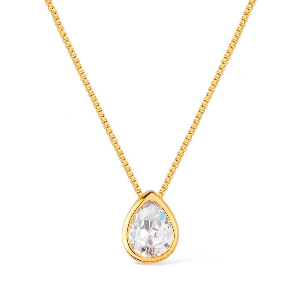 Colar Dourado De Gota Em Zircônia