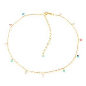 Colar Dourado Chocker Pontos De Luz Coloridos Cristais