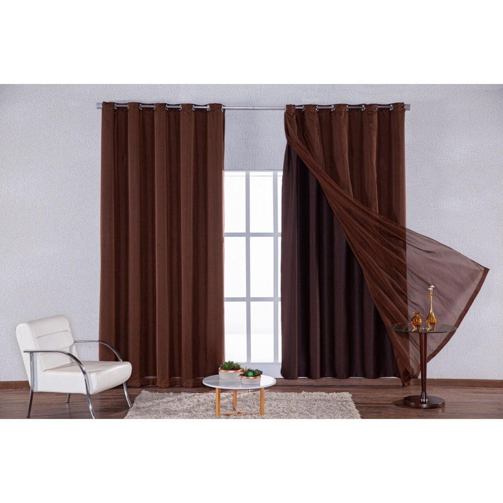 Cortina Blecaute com Voil Sala Quarto 4 Metros Tabaco