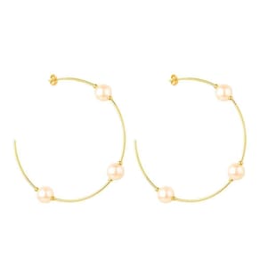 Brinco Dourado De Argola Grande Com Pérolas
