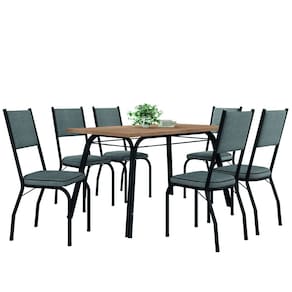 Conjunto de Mesa Sala de Jantar Diana com 6 Cadeiras Tampo Madeirado 1,36m Preto/Platina Artefamol