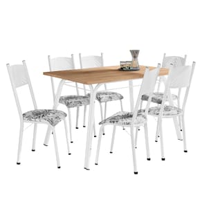 Conjunto de Mesa Sala de Jantar Lotus com 6 Cadeiras Tampo Madeirado 1,36m Branco Floral Artefamol