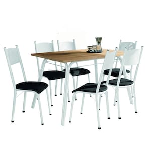 Conjunto de Mesa Sala de Jantar Lotus com 6 Cadeiras Tampo Madeirado 1,36m Branco/Preto Artefamol