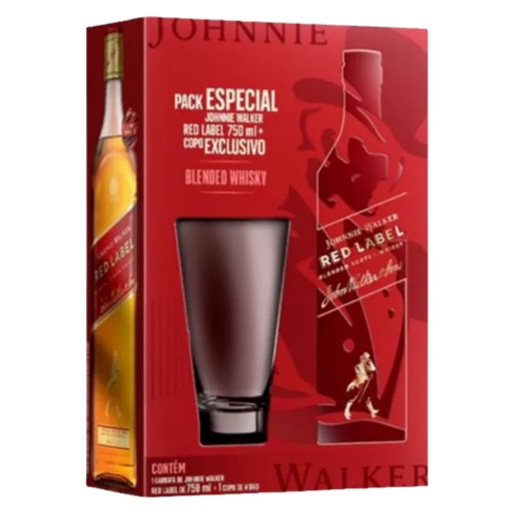 Kit Whisky Johnnie Walker Red Label 750ml + Copo de Vidro