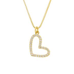 Colar Dourado De Coração Irregular Vazado Com Zircônia