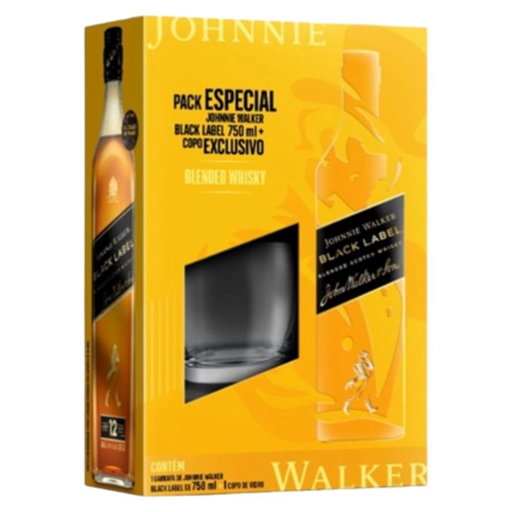 Kit Whisky Johnnie Walker Black Label 750ml + Copo de Vidro