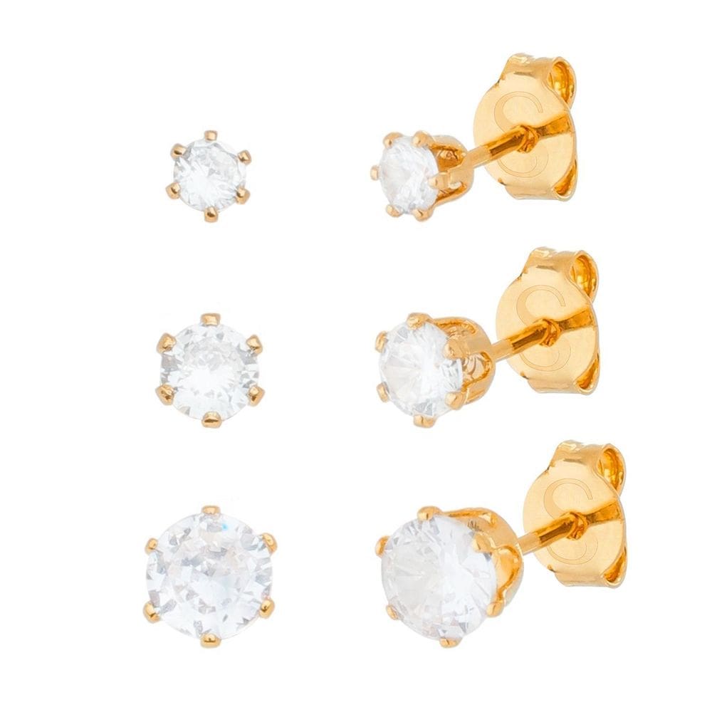 Trio Dourado Ponto De Luz Em Zircônia