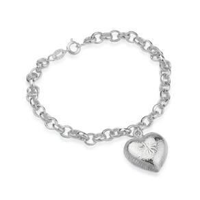 Pulseira Prateada Elo Português Com Coração