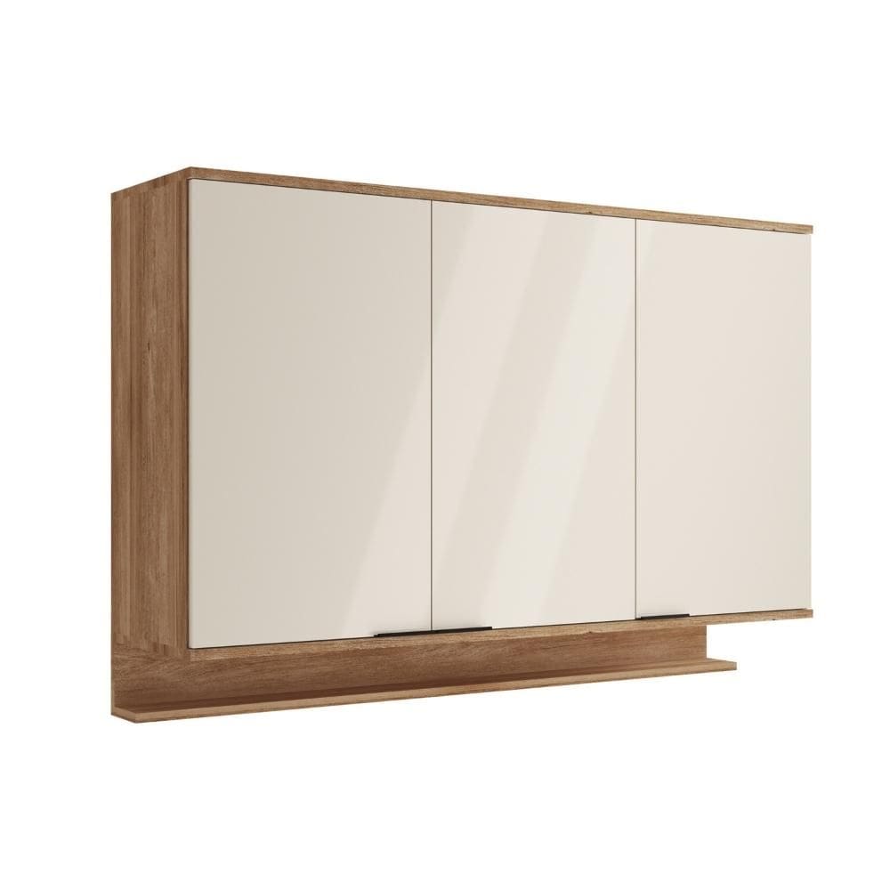 Armário Aéreo de Cozinha Miami 1200mm 3 Portas c Porta Temperos Carraro Freijó com Off White