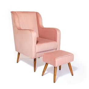 Poltrona De Amamentação C/ Puff Pés Palito Veludo Rose - Lahome Decor