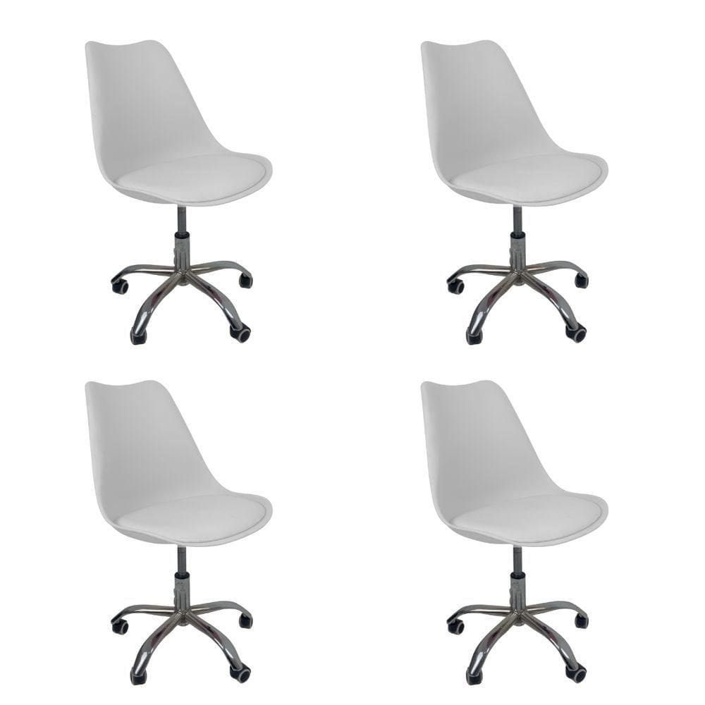 Kit 4 Cadeiras Office Base Cromada Com Rodizio Giratória Saarinen Branco