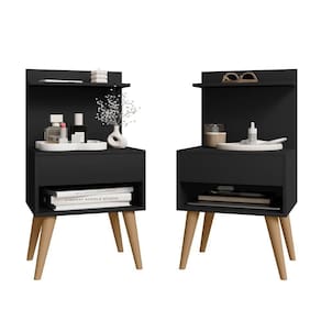 Kit 2 Mesinhas De Cabeceira Moderna Com Gaveta E Prateleira Kosovo Preto