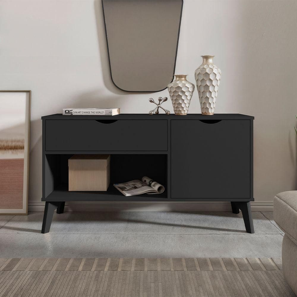 Rack Aparador Com Porta E Gaveta Premium London Preto