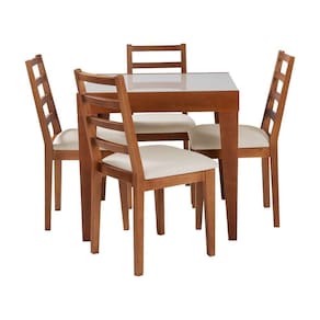 Conjunto De Jantar Mesa Tock 80cm Com 4 Cadeiras Aline Linho Creme - Mel