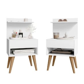 Kit 2 Mesinhas De Cabeceira Moderna Com Gaveta E Prateleira Kosovo Branco